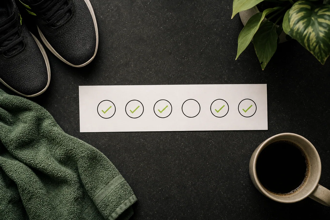 A weekly workout checklist with one blank day and the remaining training days still intact